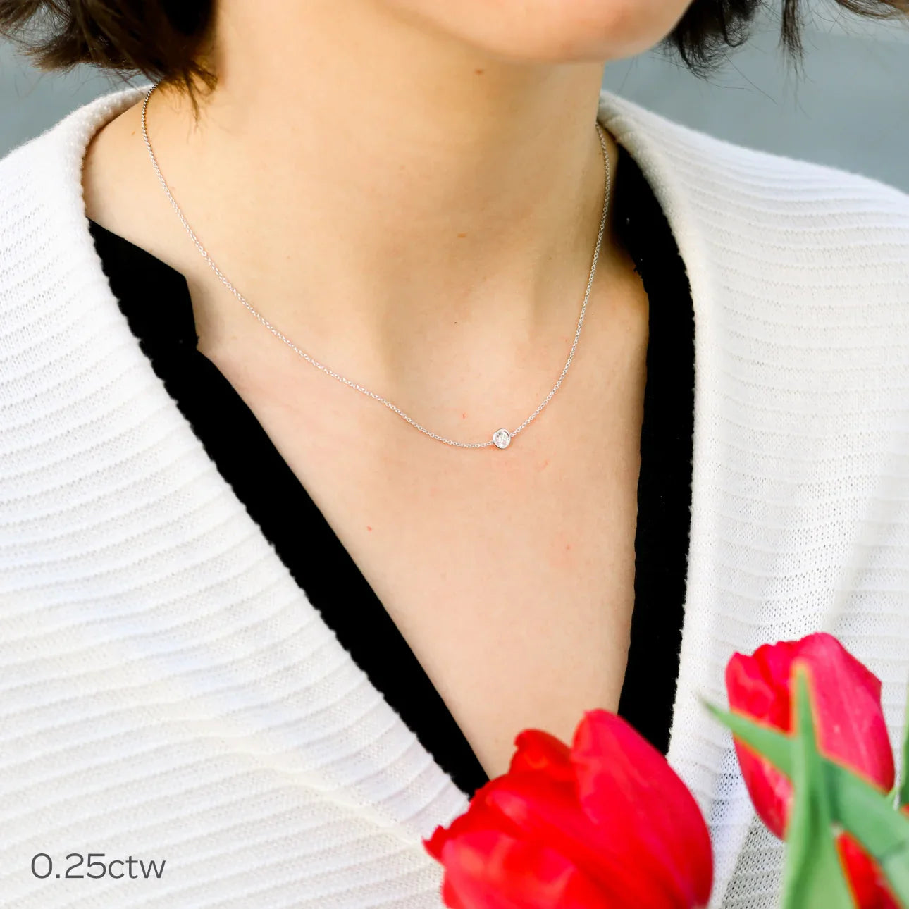 Round Lab Grown Diamond Single Bezel Floating Cosmopolitan Necklace, EF Color, VS Clarity, IGI Certified Necklace