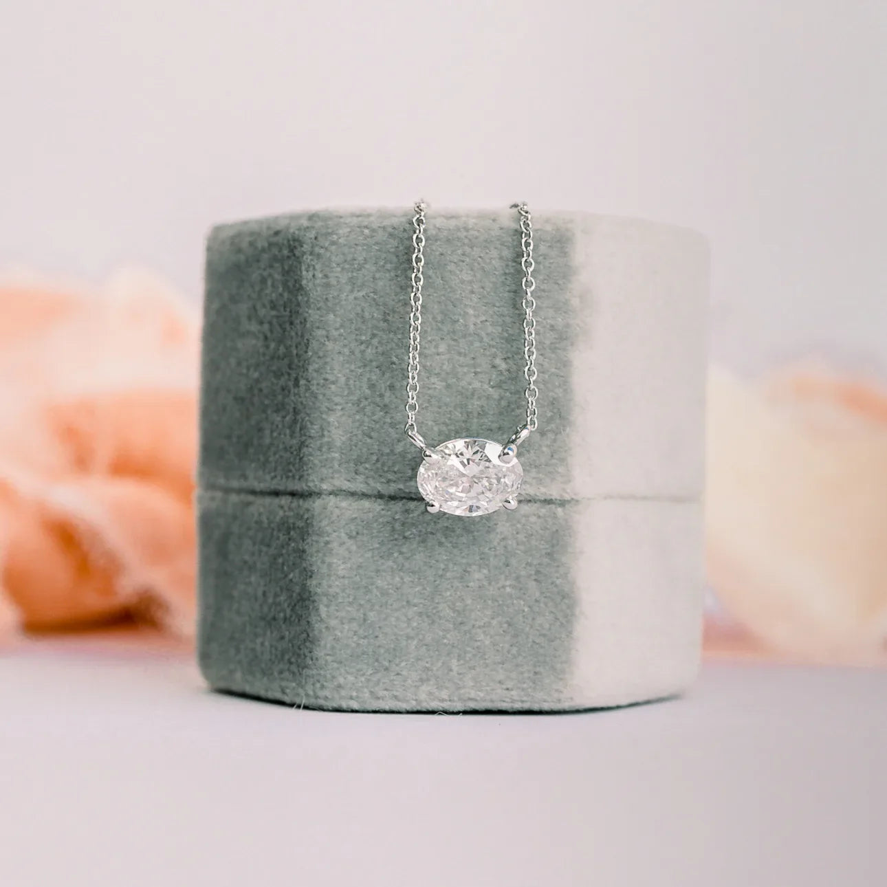 East - West Oval Lab Grown Diamond Pendant With Chain, EF Color, VS Clarity, IGI Certified