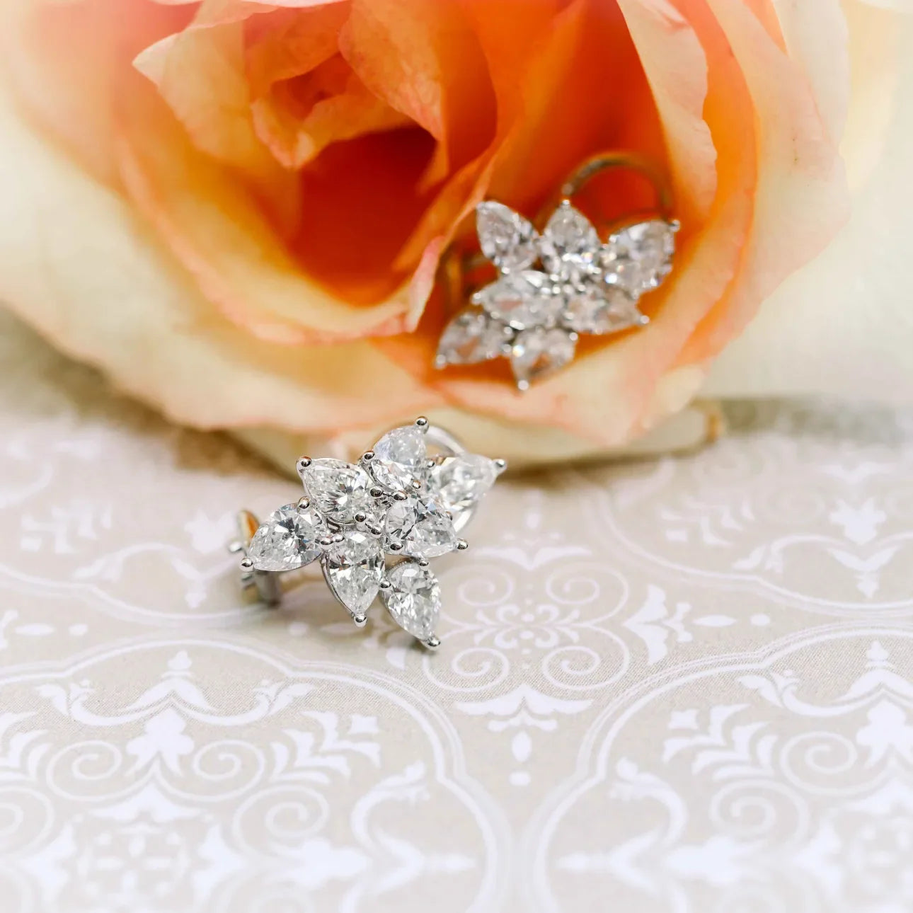 Pear Lab Grown Diamond Cluster Earrings, EF Color, VS Clarity, IGI Certified