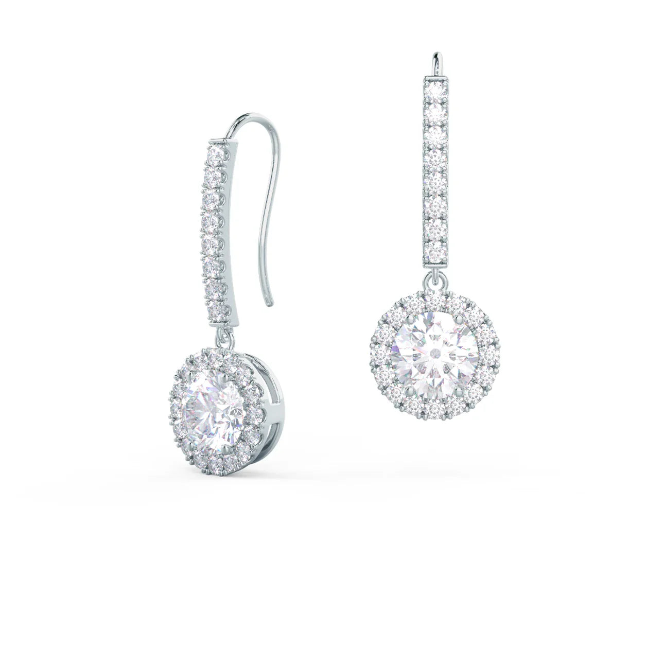 Round Lab Grown Diamond Heavenly Single Halo Drop Earrings, EF Color, VS Clarity, IGI Certified