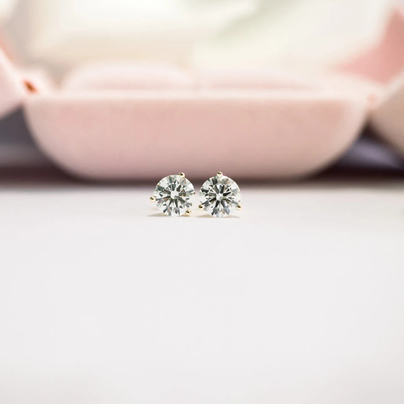 Round Lab Grown Diamond Martini Three Prong Stud Earrings, EF Color, VS Clarity, IGI Certified