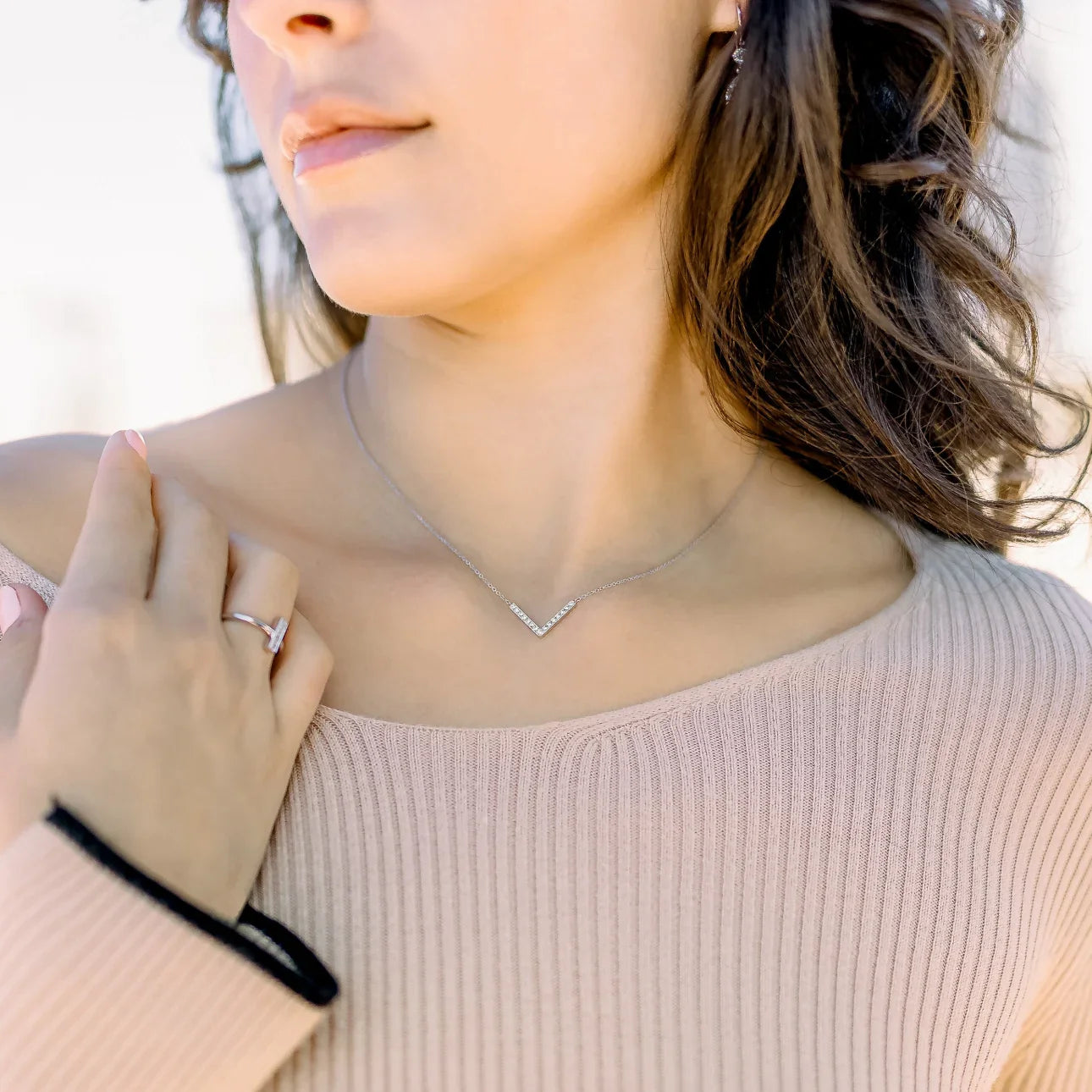 Round Lab Grown Diamond V Necklace, EF Color, VS Clarity, IGI Certified