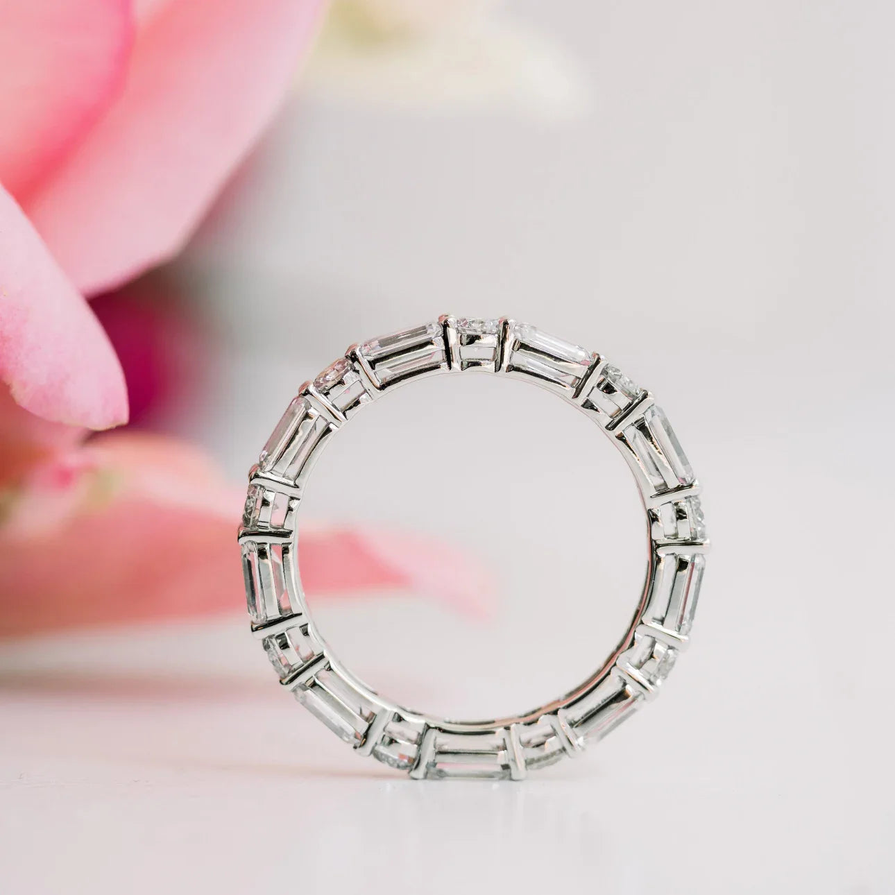 Emerald And Round Lab Grown Diamond East - West Eternity Band, EF Color, VS Clarity, IGI Certified Ring