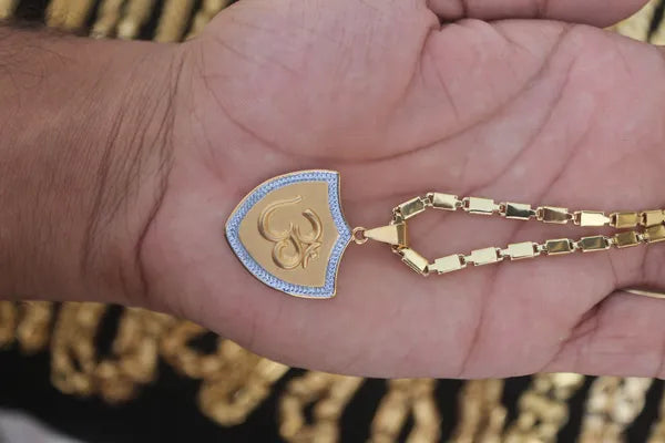 Triangular Om Design Gold Plated Pendant With chain Anti Tarnish & Waterproof Chain For Men