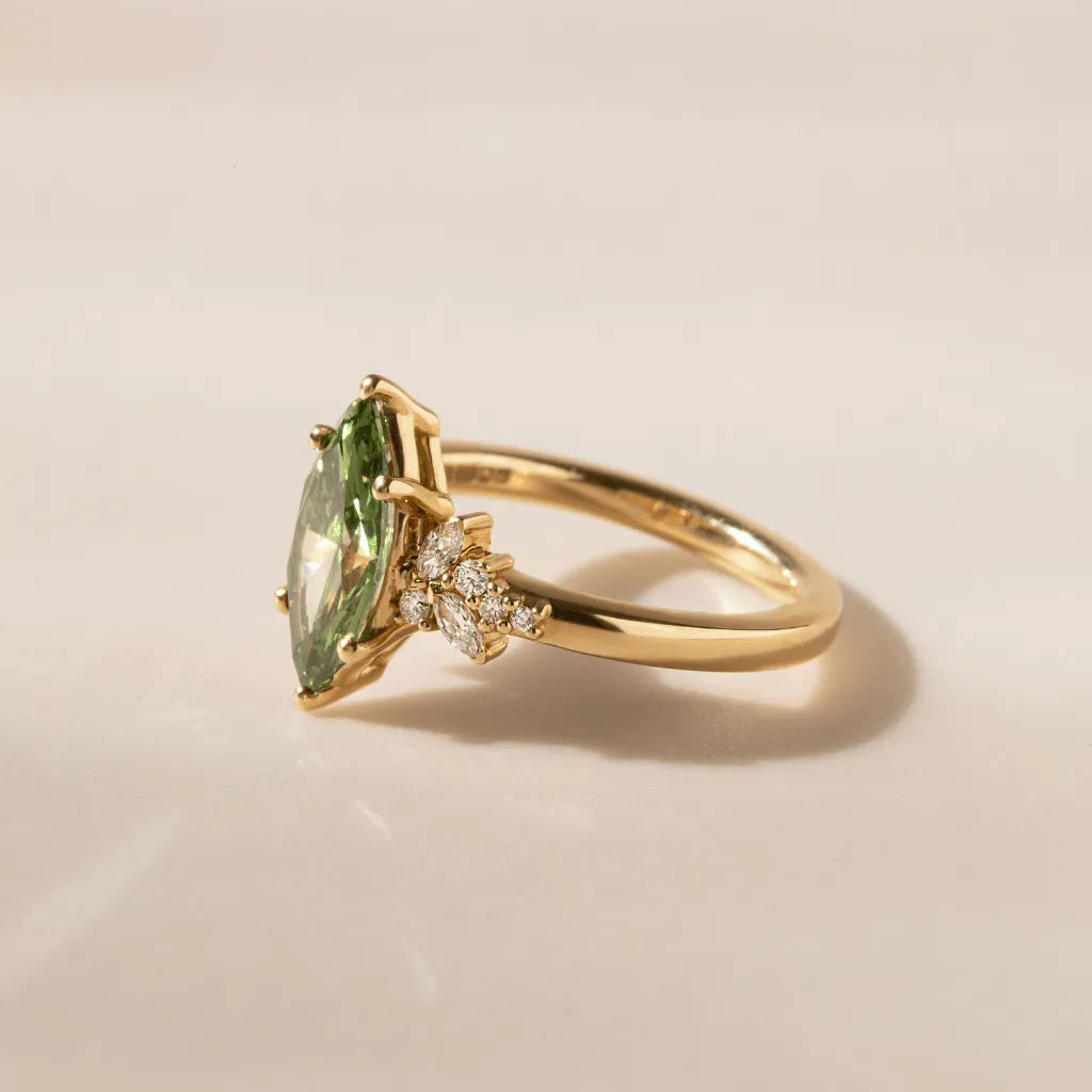 Common :: fancy green marquise diamond ring cluster setting IGI certified