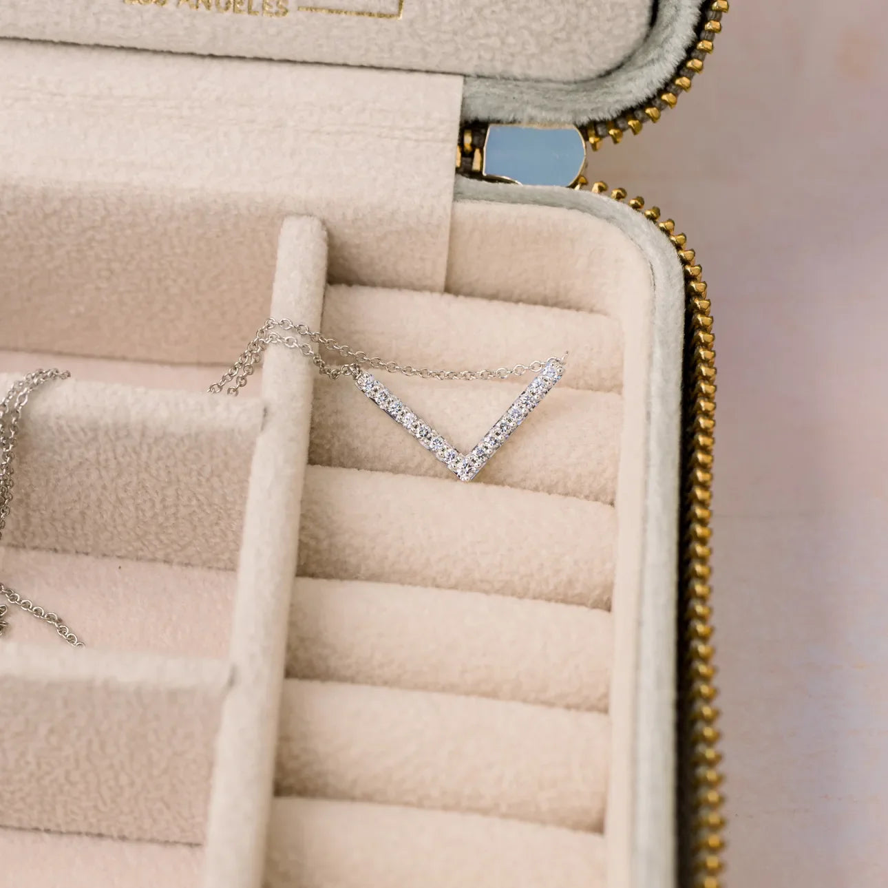 Round Lab Grown Diamond V Necklace, EF Color, VS Clarity, IGI Certified