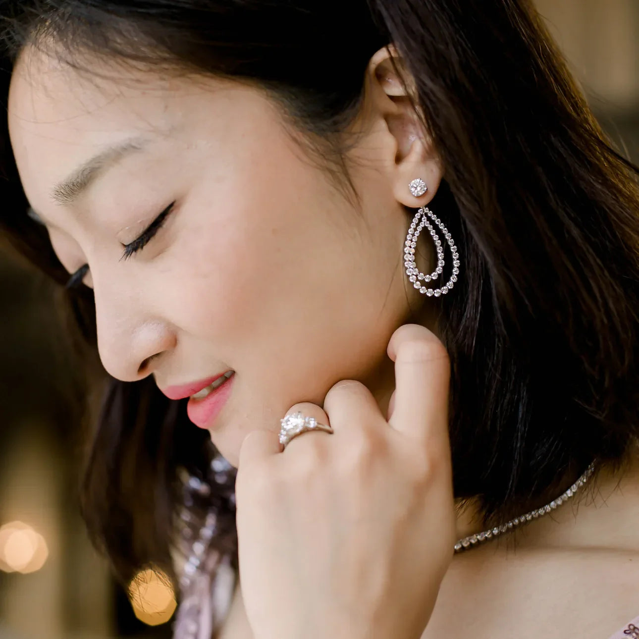 Round Lab Grown Diamond Double Open Pear Earring Jackets, EF Color, VS Clarity, IGI Certified