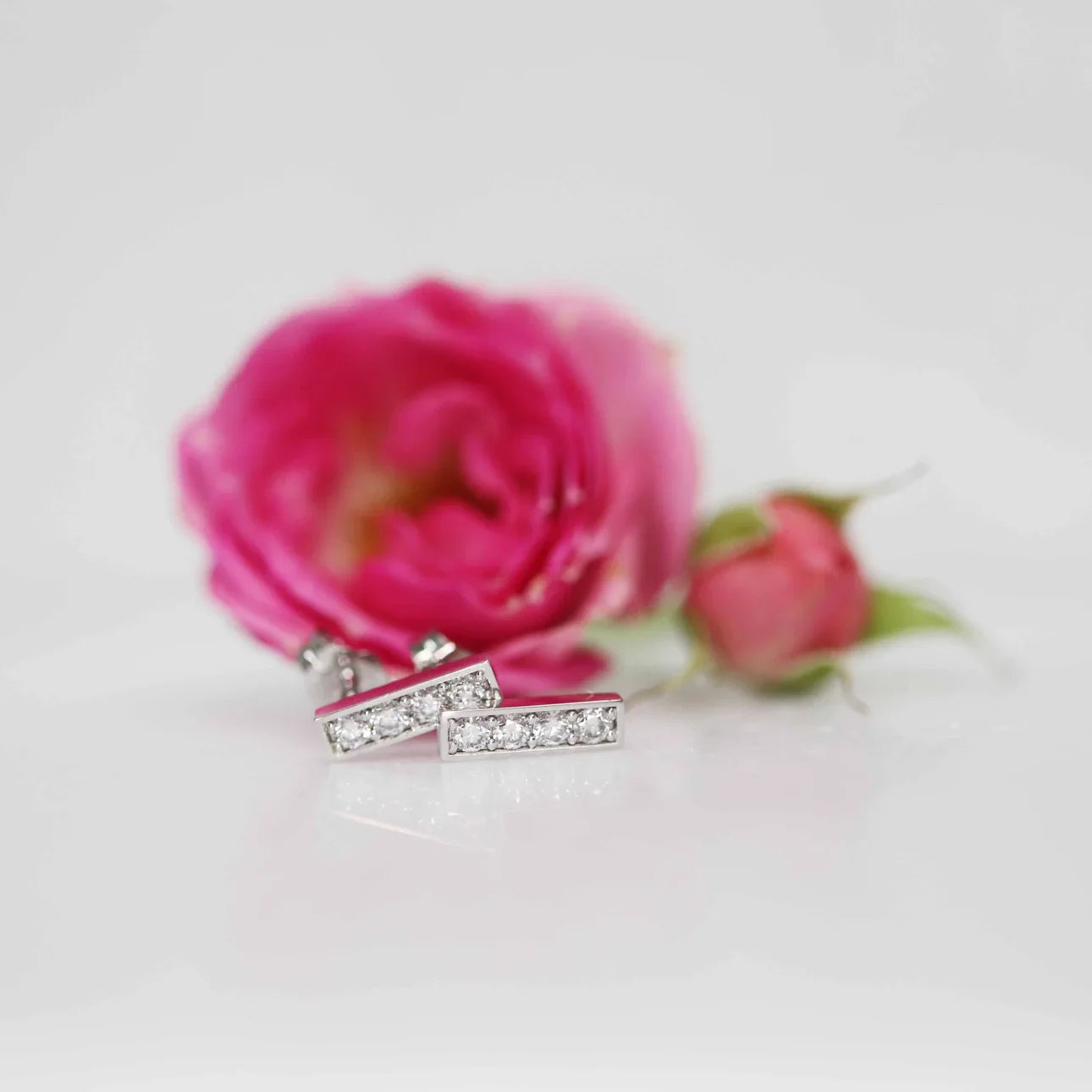 Round Lab Grown Diamond Bar Drop Earring, EF Color, VS Clarity, IGI Certified