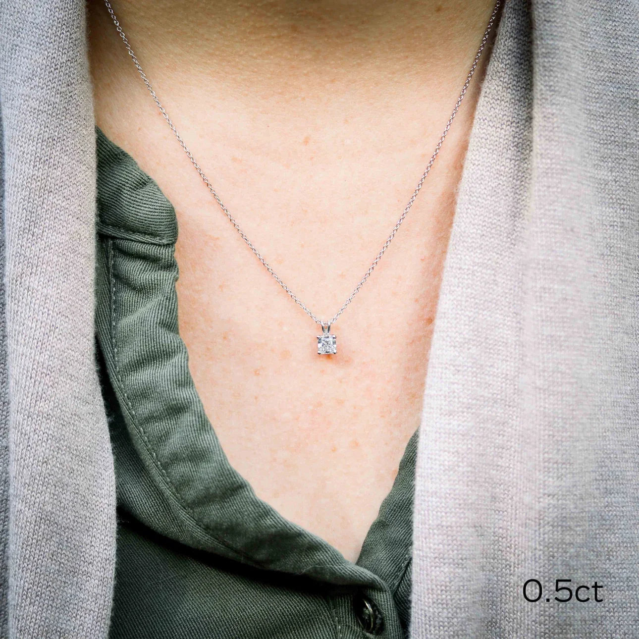 Radiant Lab Grown Diamond Classic Pendant With Chain, EF Color, VS Clarity, IGI Certified