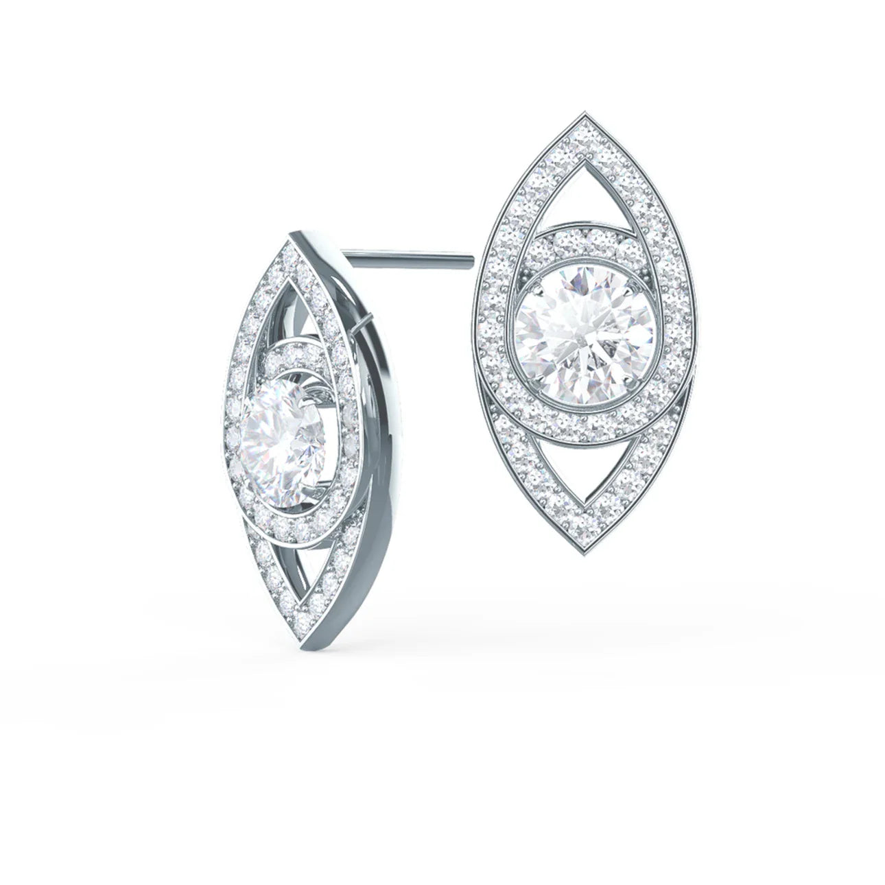 Round Lab Grown Diamond Marquise Shape Eye Stud Earrings, EF Color, VS Clarity, IGI Certified