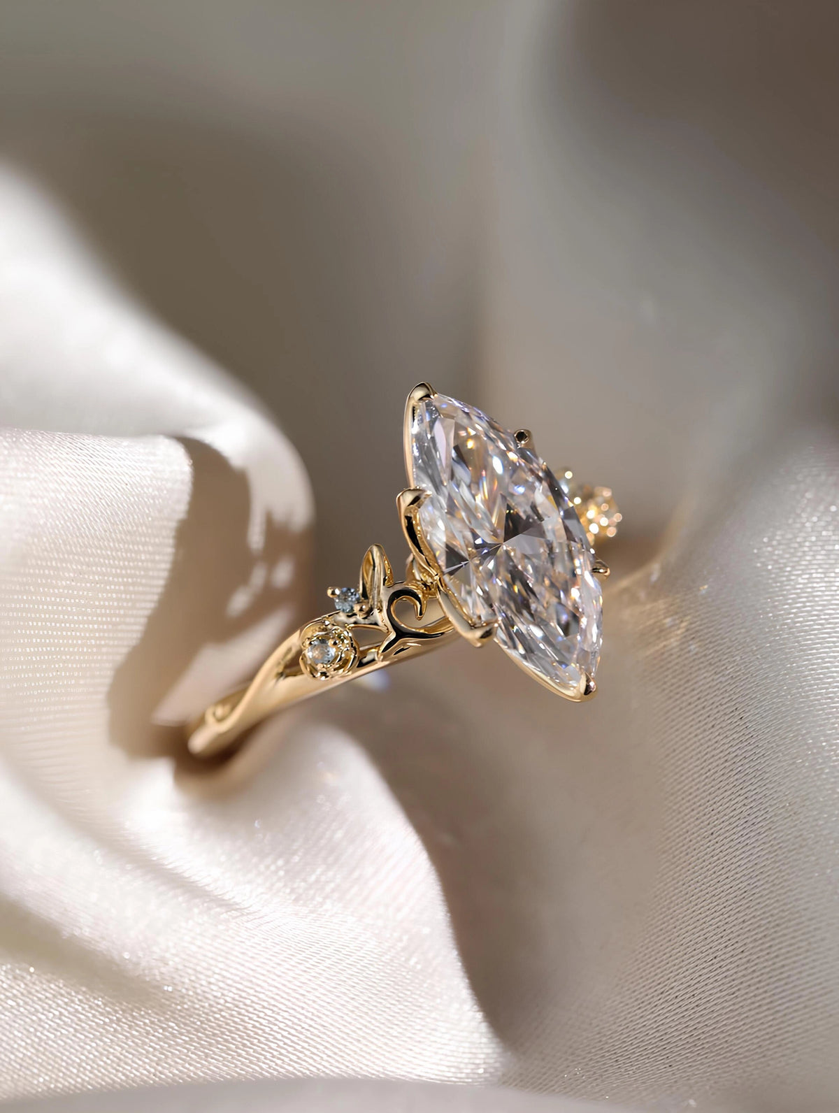 Common :: IGI certified 1.63ct Marquise diamond nature inspired engagement ring