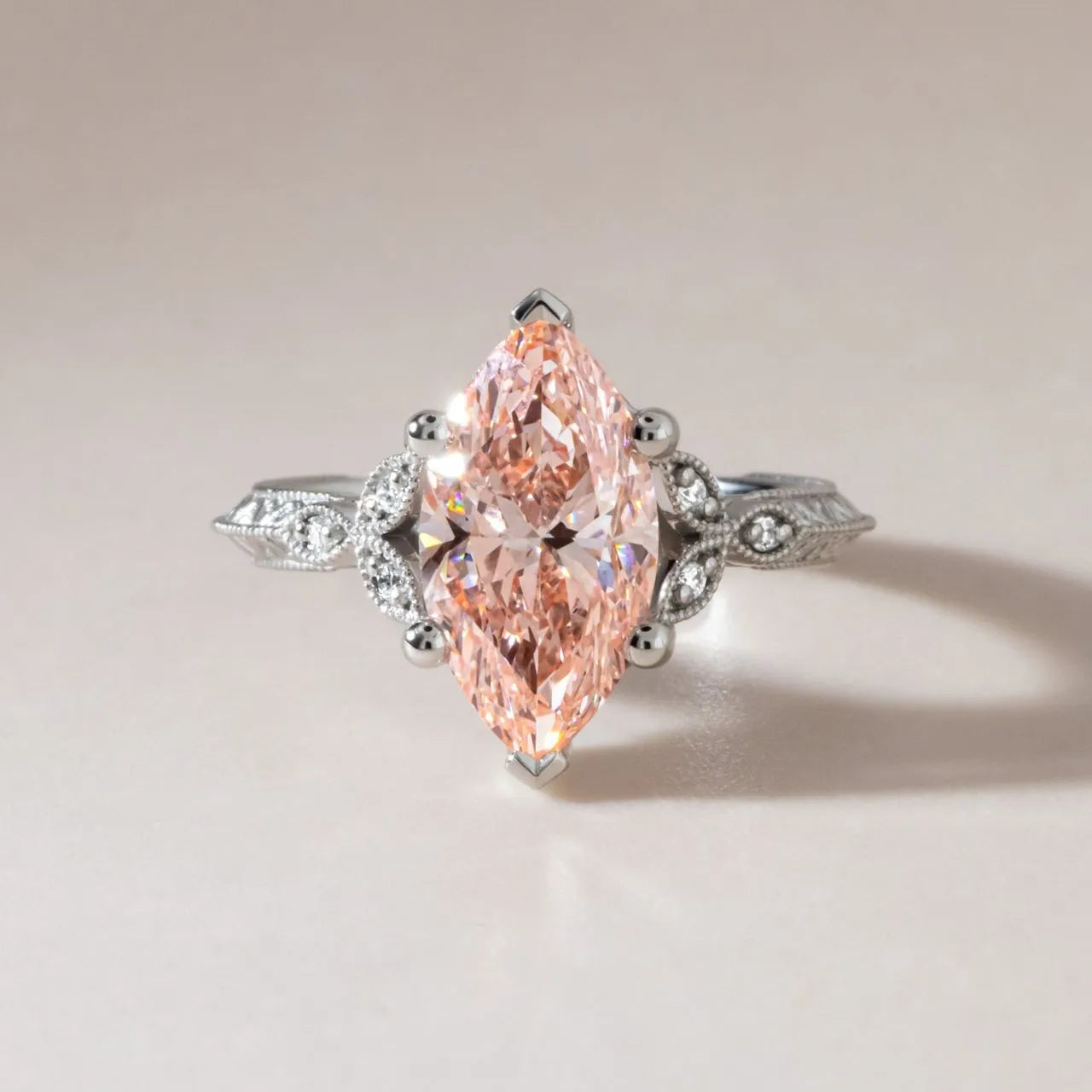 Common :: Noravelle 3.01ct pink marquise vintage lab grown diamond engagement ring IGI certified