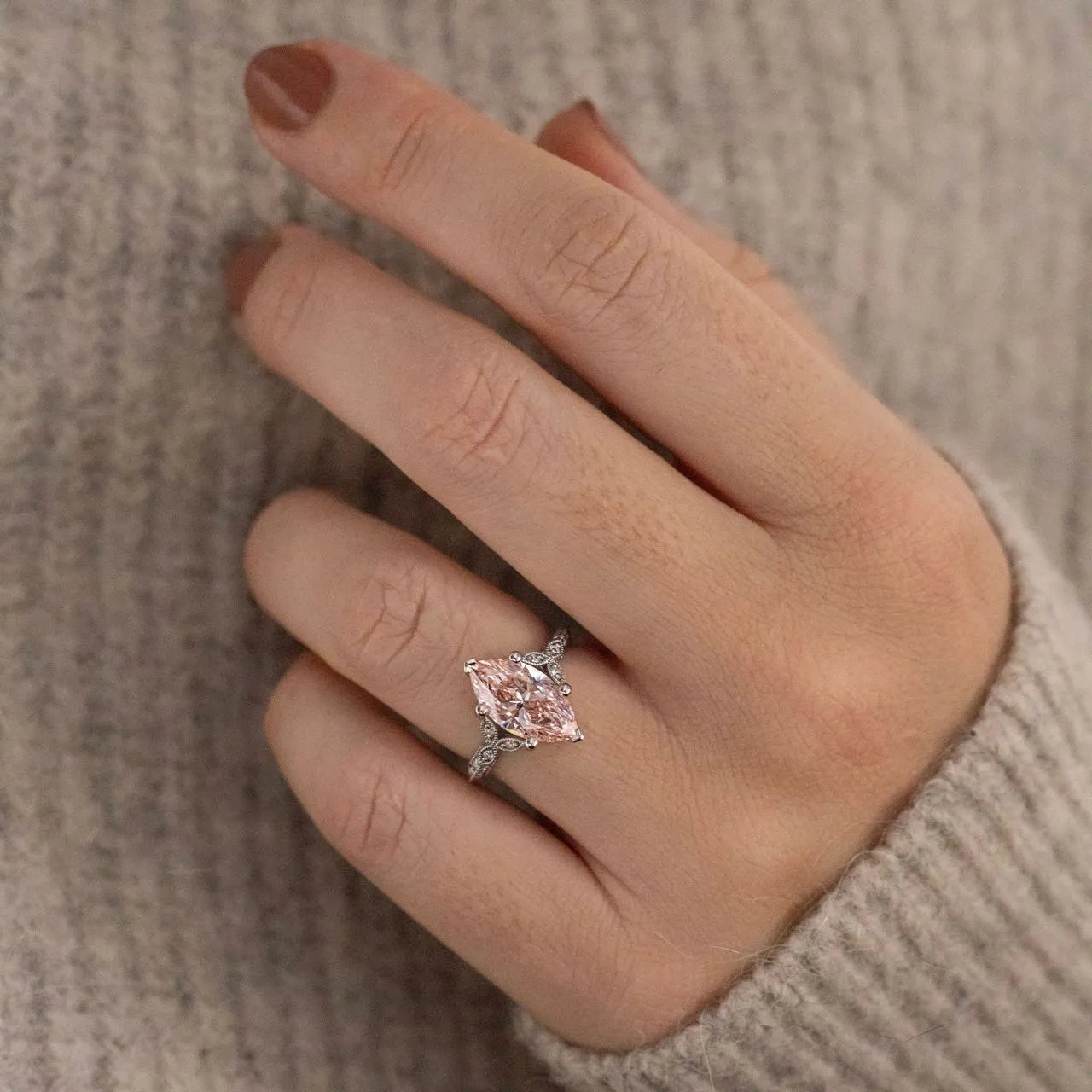 Common :: 3.01 carat pink marquise lab grown diamond vintage engagement ring rose gold luxury ring