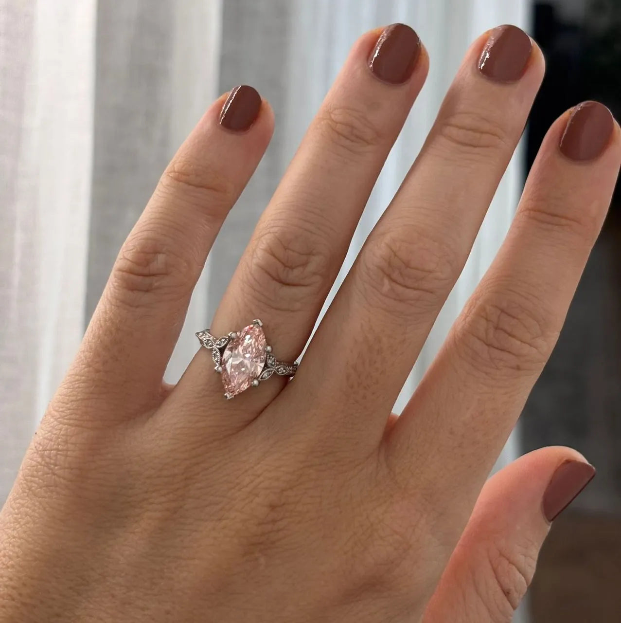 Common :: luxury 3 carat pink marquise lab diamond engagement ring vintage statement ring