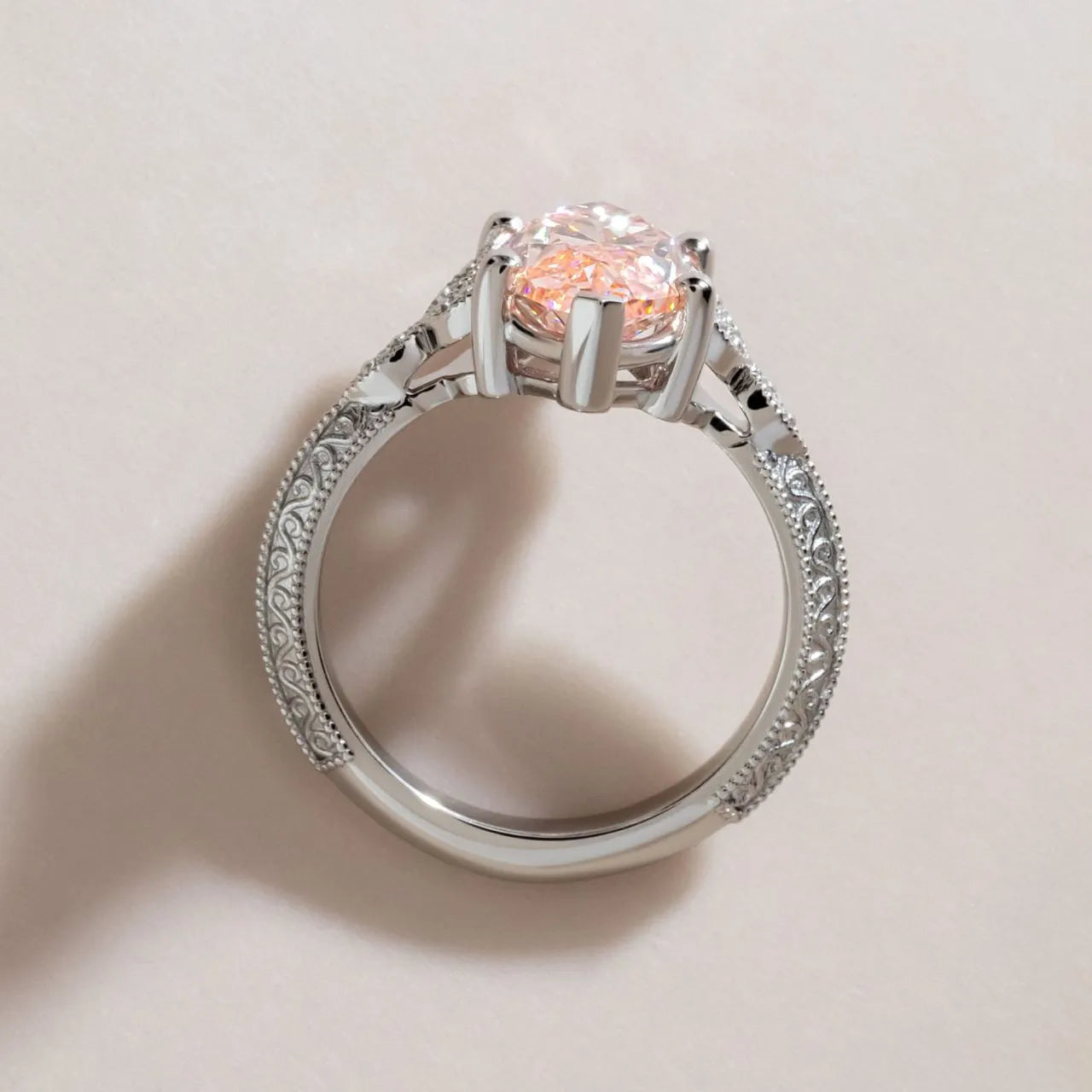 Common :: premium pink marquise cut diamond ring IGI certified vintage inspired engagement ring