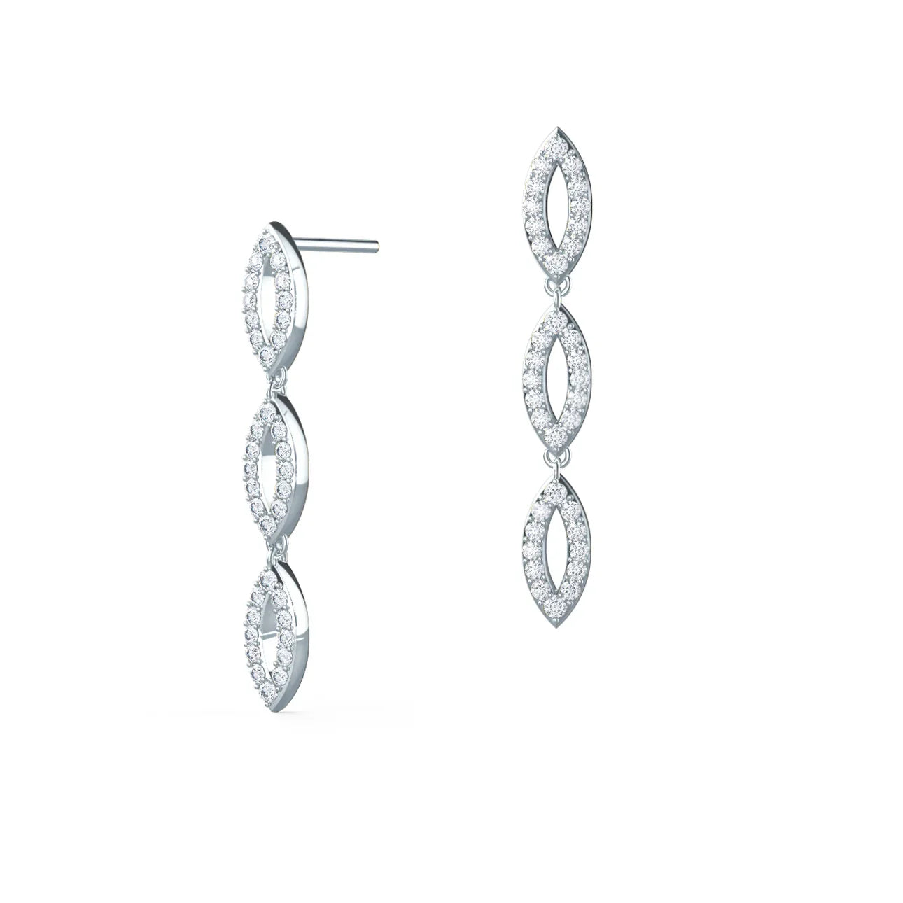 Round Lab Grown Diamond Marquise Shape Three Drop Earrings, EF Color, VS Clarity, IGI Certified