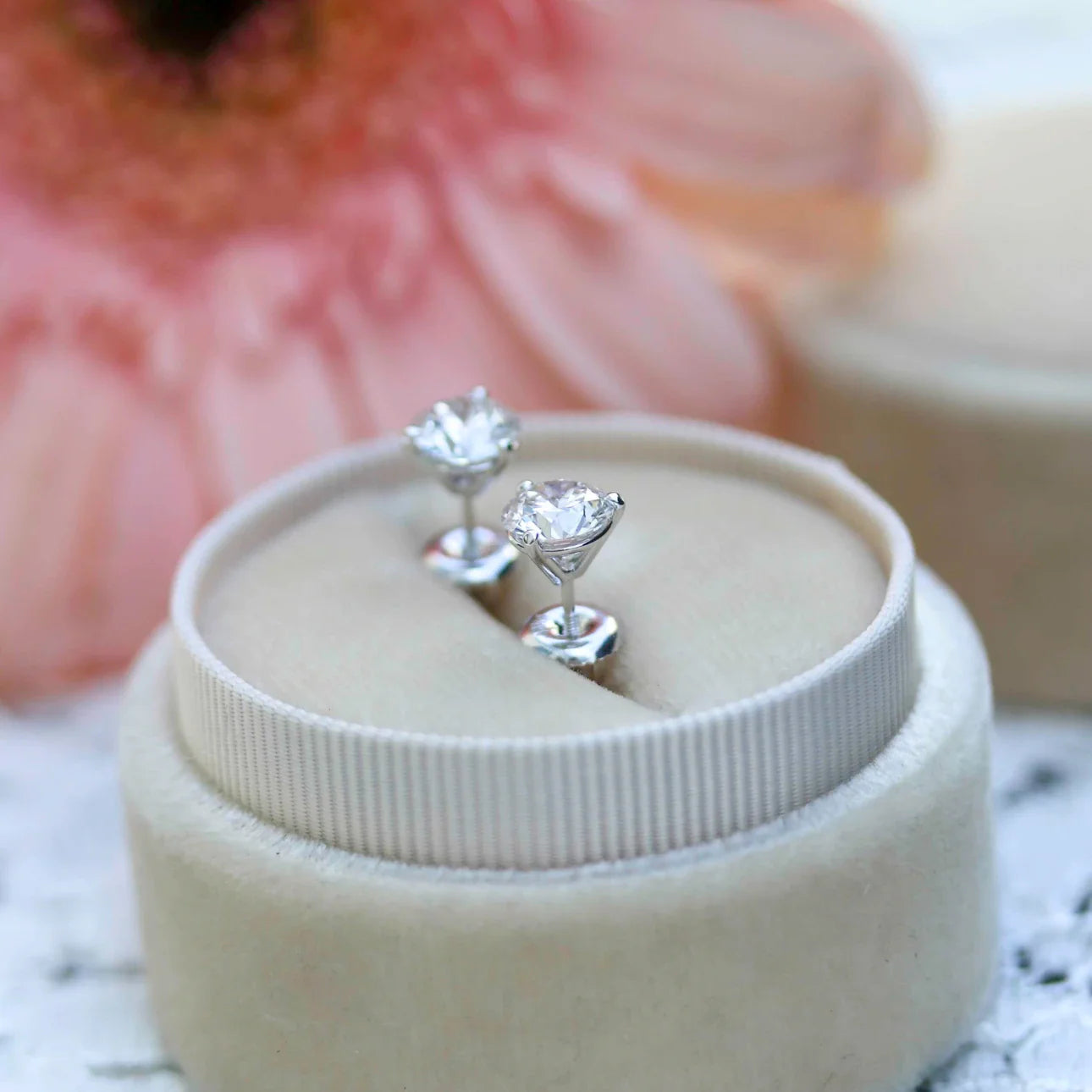 Round Lab Grown Diamond Martini Three Prong Stud Earrings, EF Color, VS Clarity, IGI Certified