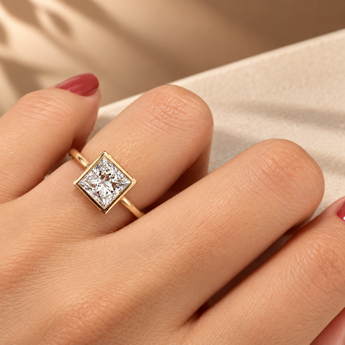 Common :: Geometric Princess Cut diamond bezel ring by Unii Jewels