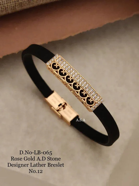 Rose Gold A.D. Stone Leather Bracelet