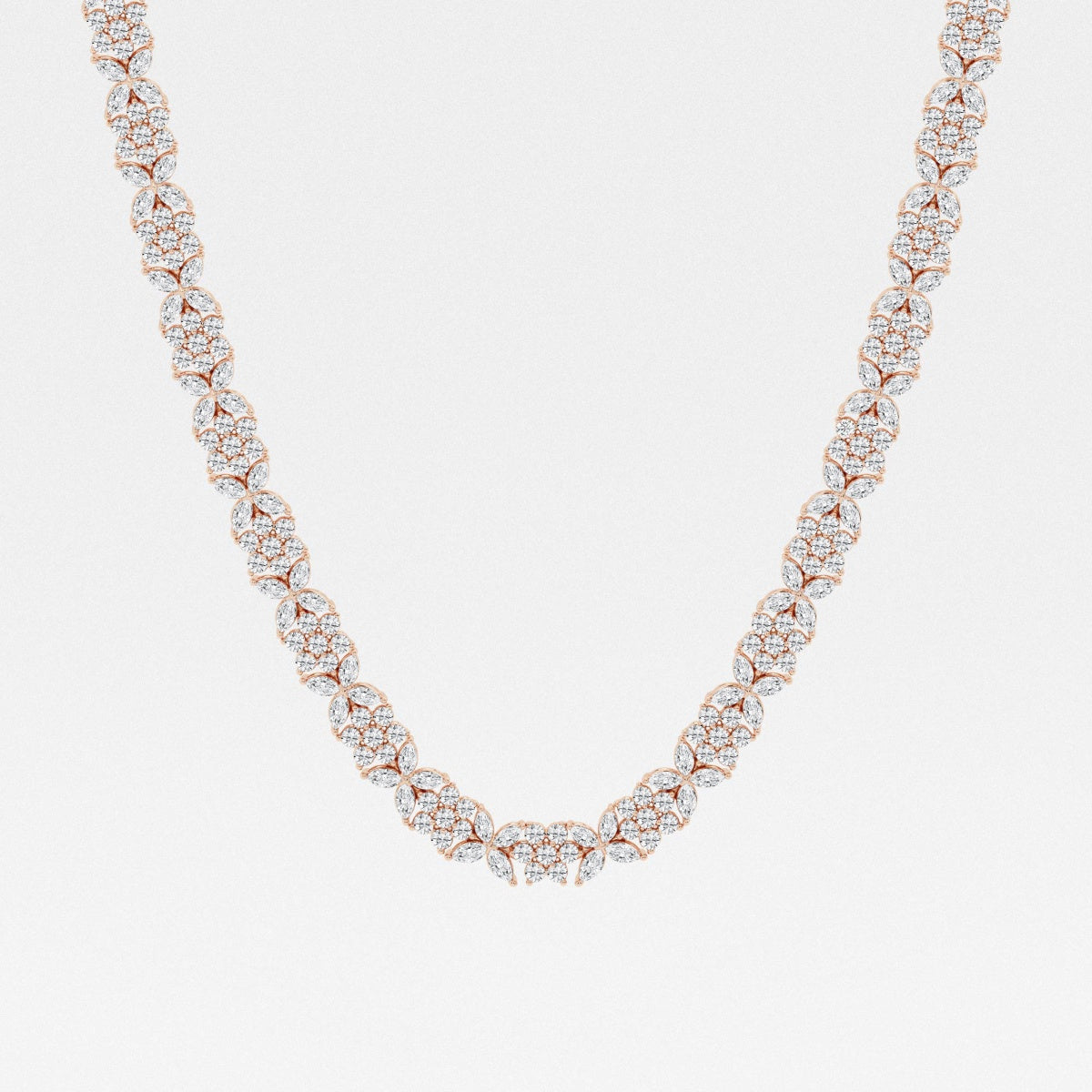Marquise Lab Grown Diamond Floral Tennis Necklaces, EF Color, VS Clarity, IGI Certified