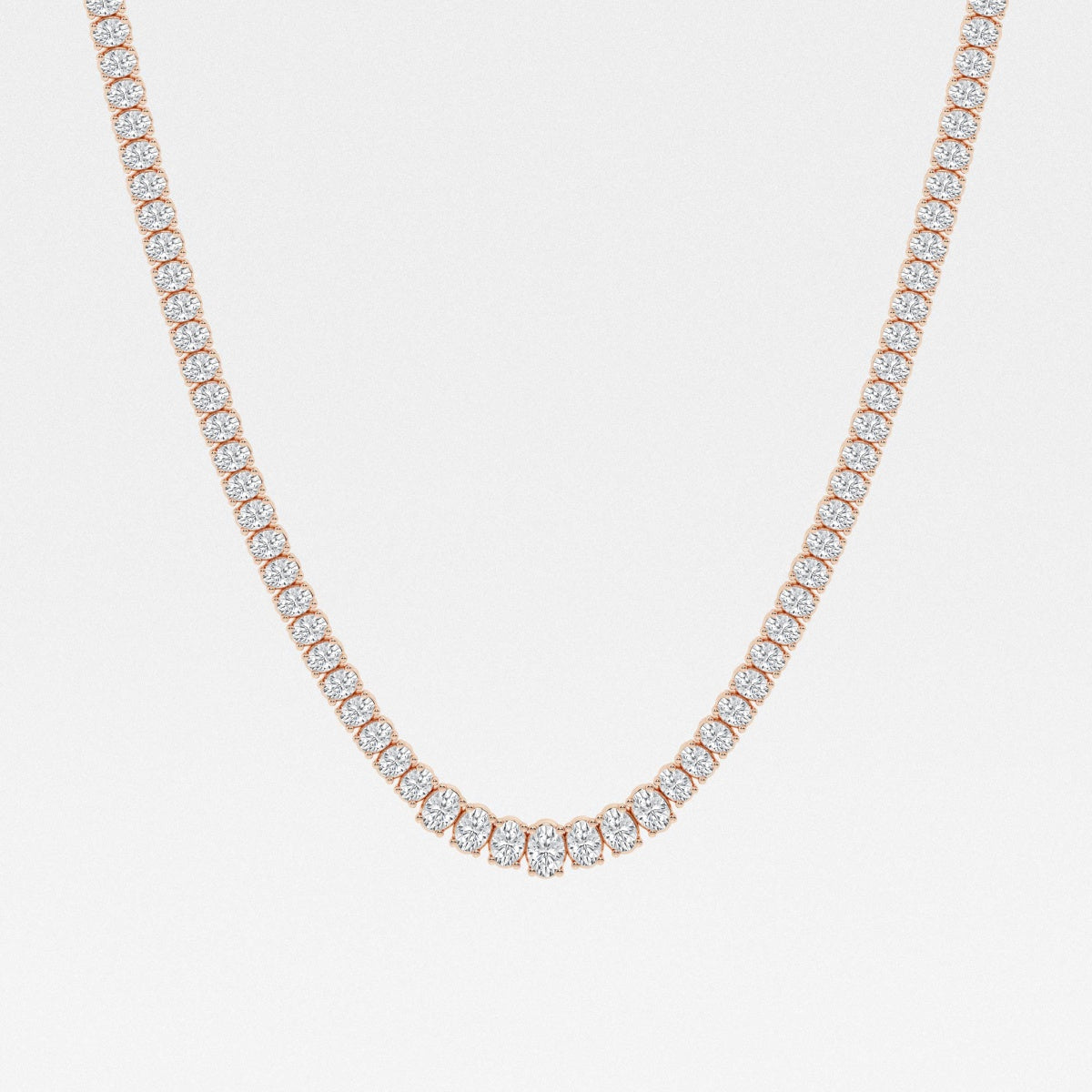 Oval Lab Grown Diamond Graduated Tennis Necklaces, EF Color, VS Clarity, IGI Certified