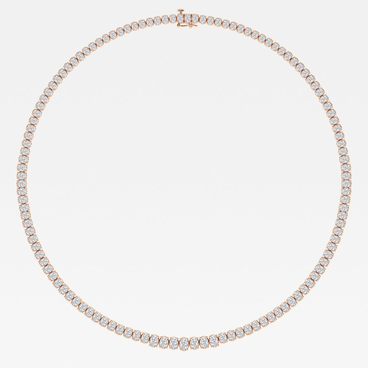 Oval Lab Grown Diamond Graduated Tennis Necklaces, EF Color, VS Clarity, IGI Certified