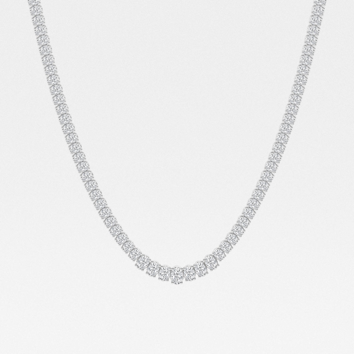 Oval Lab Grown Diamond Graduated Tennis Necklaces, EF Color, VS Clarity, IGI Certified