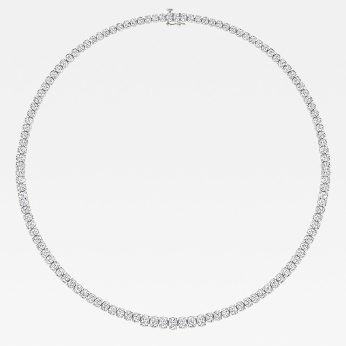 Oval Lab Grown Diamond Graduated Tennis Necklaces, EF Color, VS Clarity, IGI Certified