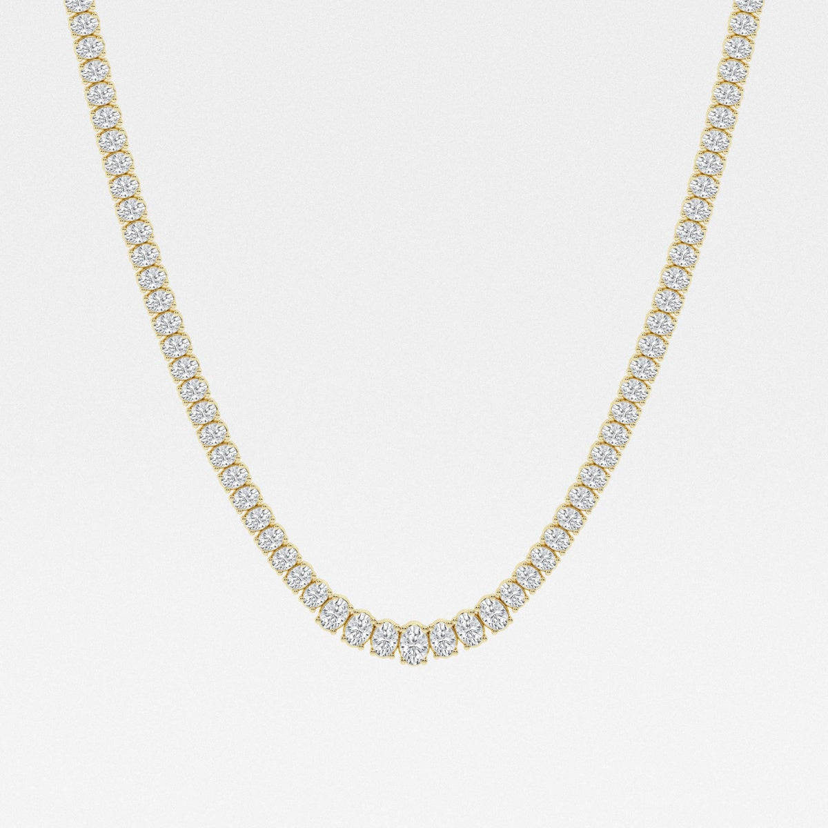 Oval Lab Grown Diamond Graduated Tennis Necklaces, EF Color, VS Clarity, IGI Certified