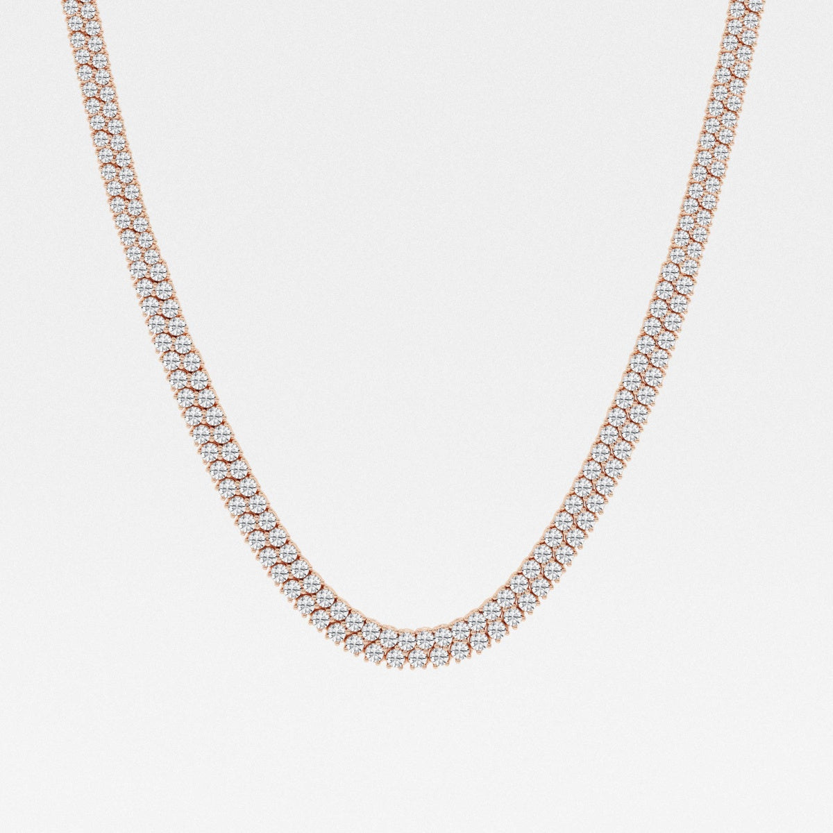 Round Lab Grown Diamond Double row Tennis Necklaces, EF Color, VS Clarity, IGI Certified