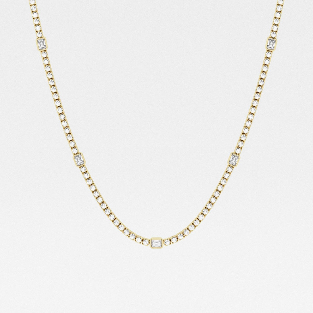 Radiant and Round Lab Grown Diamond Station Tennis Necklace, EF Color, VS Clarity, IGI Certified