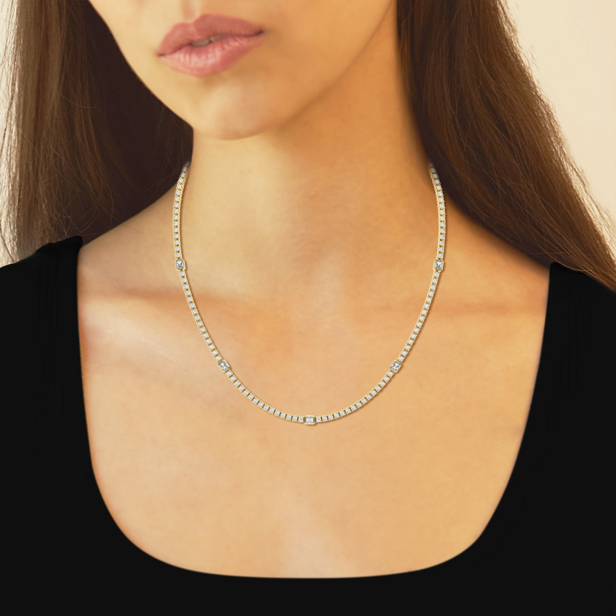Radiant and Round Lab Grown Diamond Station Tennis Necklace, EF Color, VS Clarity, IGI Certified