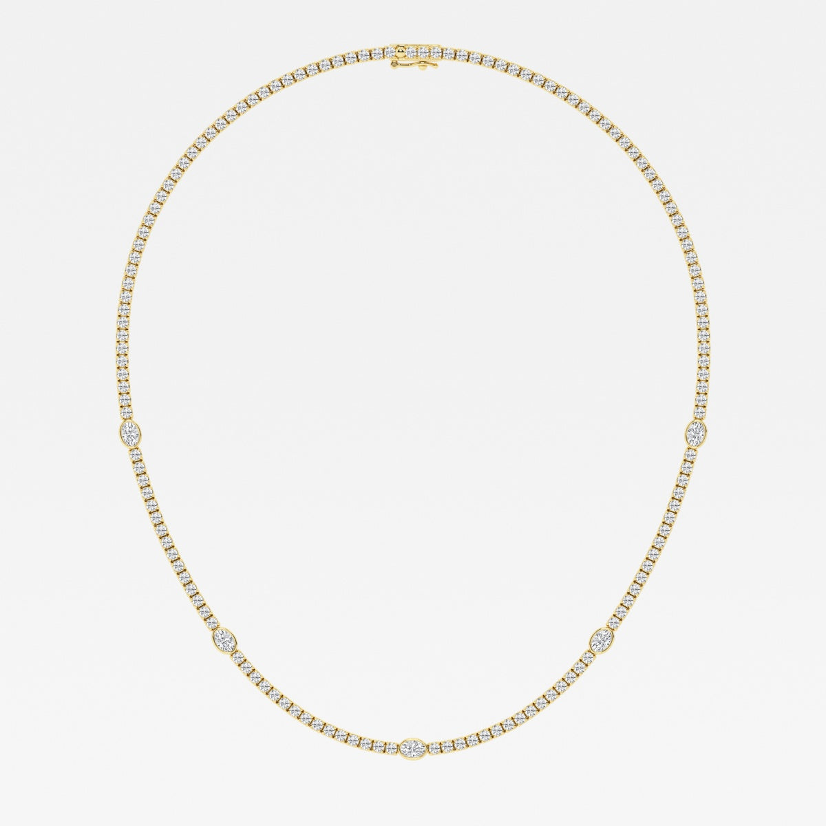 Oval and Round Lab Grown Diamond Station Tennis Necklace, EF Color, VS Clarity, IGI Certified