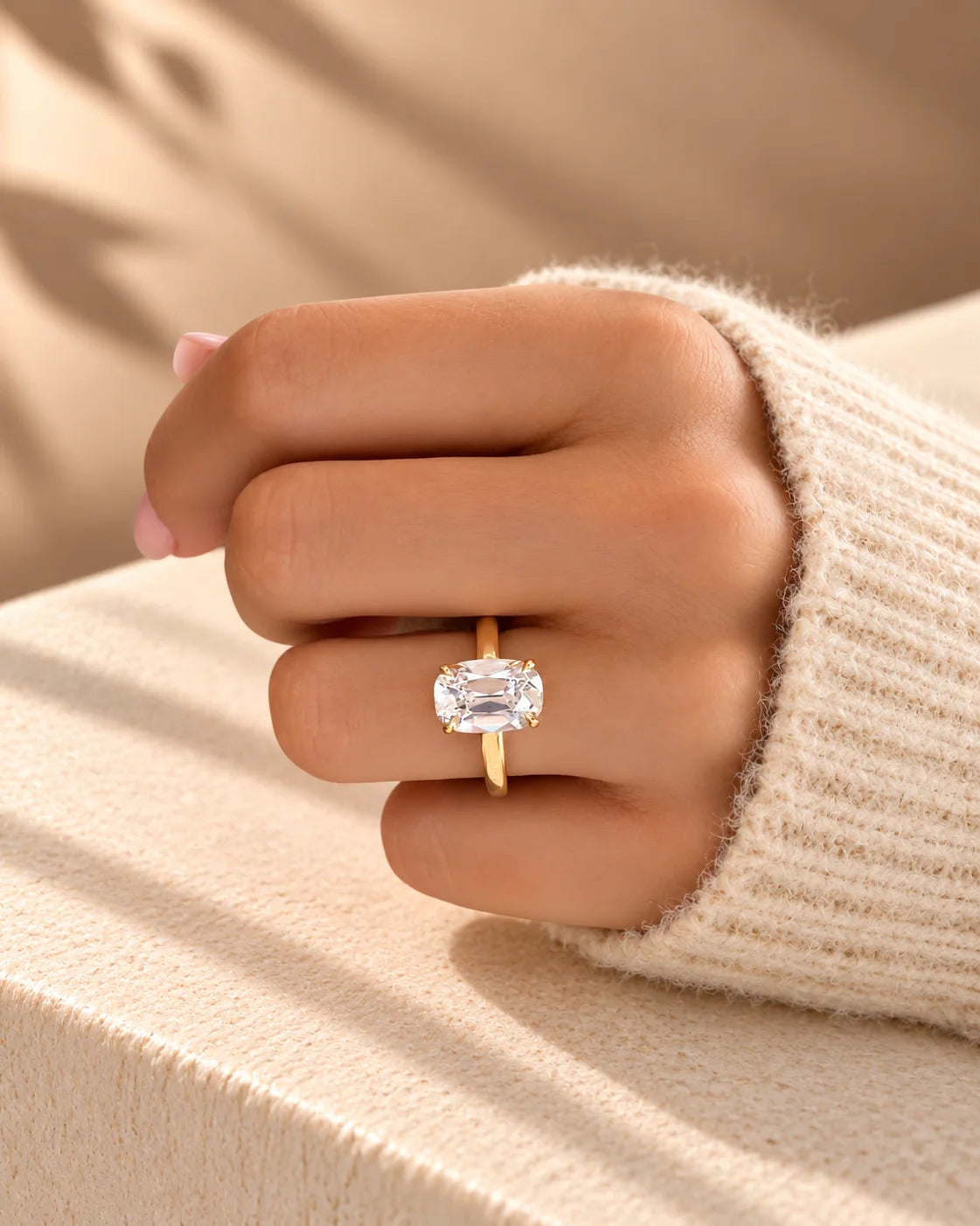 Common :: Elongated Old Mine Cushion diamond solitaire with polished band