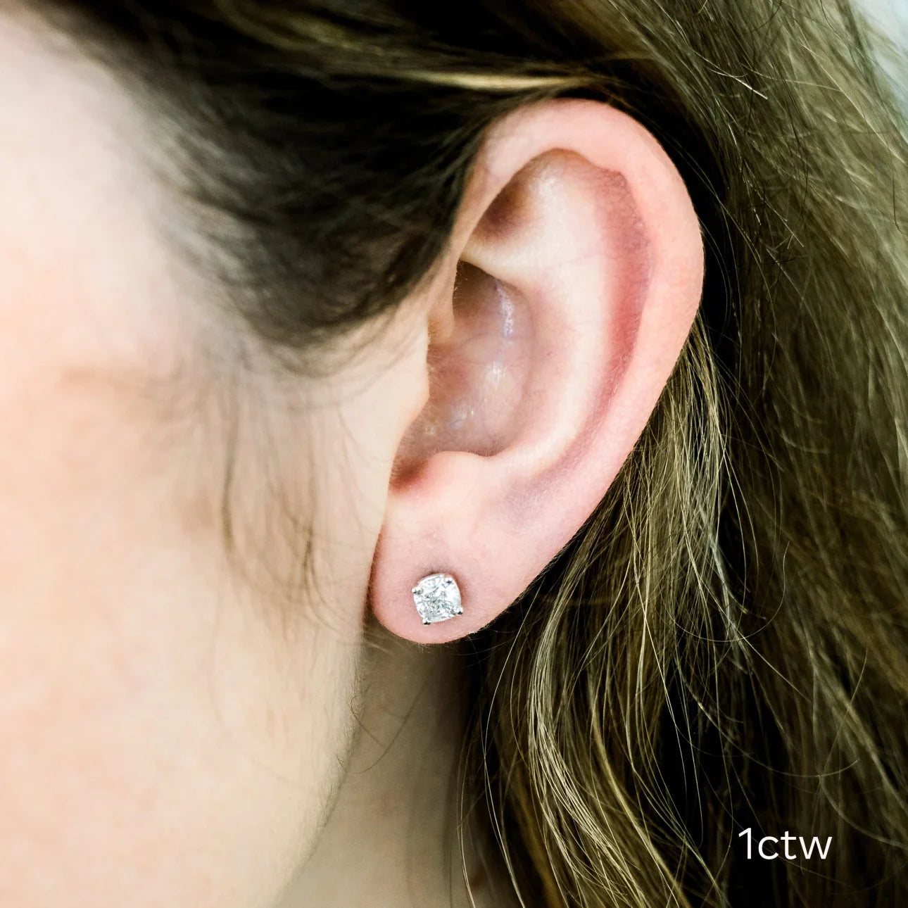 Cushion Lab Grown Diamond Stud Solitaire Earrings, EF Color, VS Clarity, IGI Certified