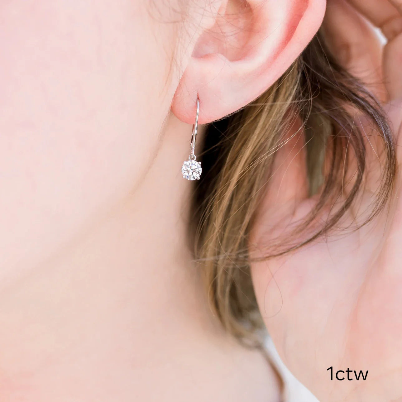 Round Lab Grown Diamond Four Prong Drop Earrings, EF Color, VS Clarity, IGI Certified