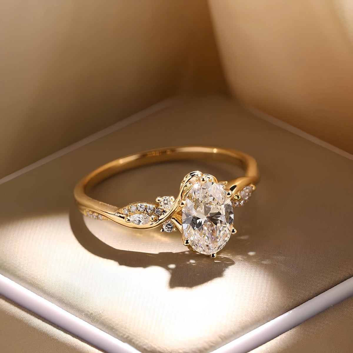 Common :: D VVS1 Oval lab grown diamond botanical engagement ring