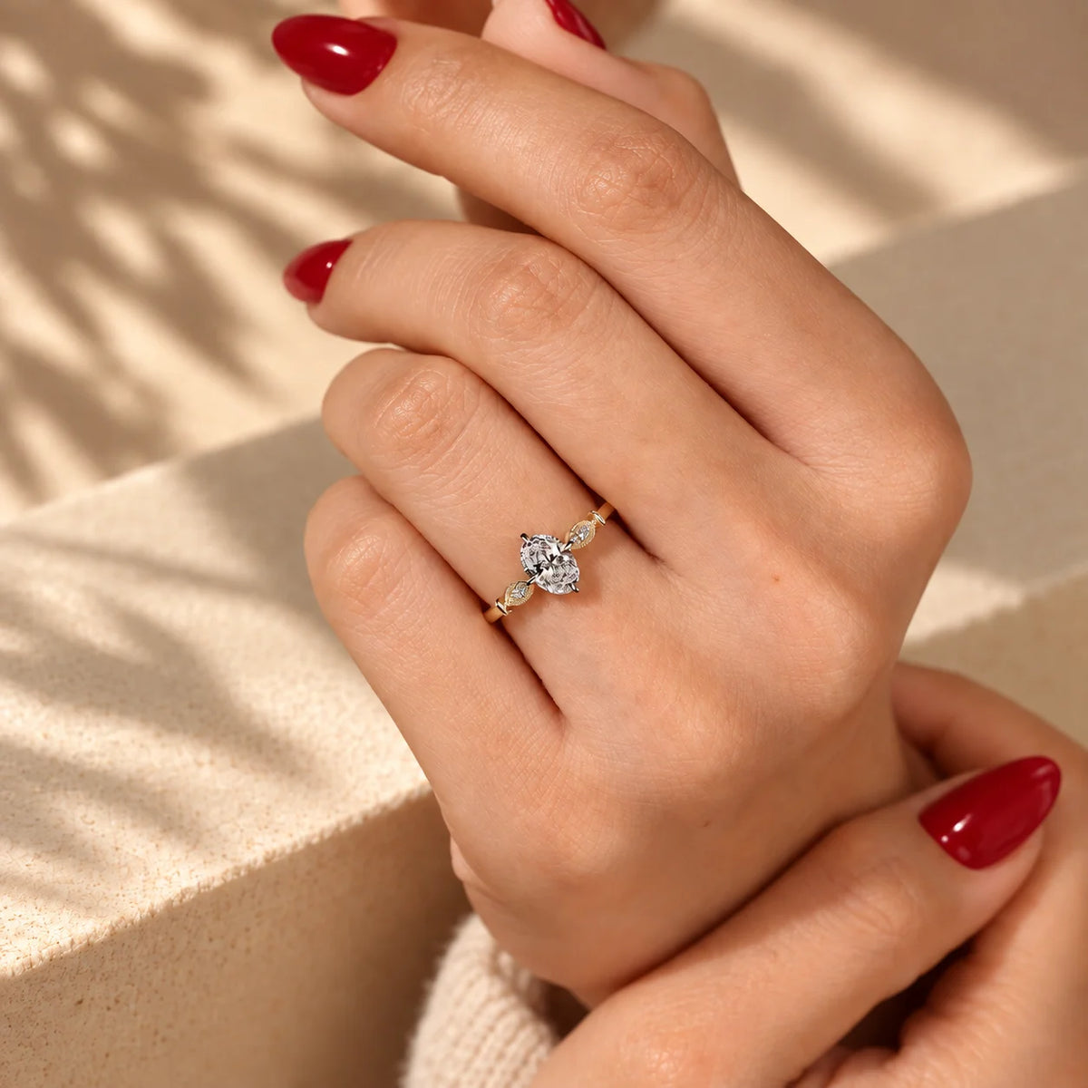 Common :: D E F Oval lab grown diamond vintage engagement ring