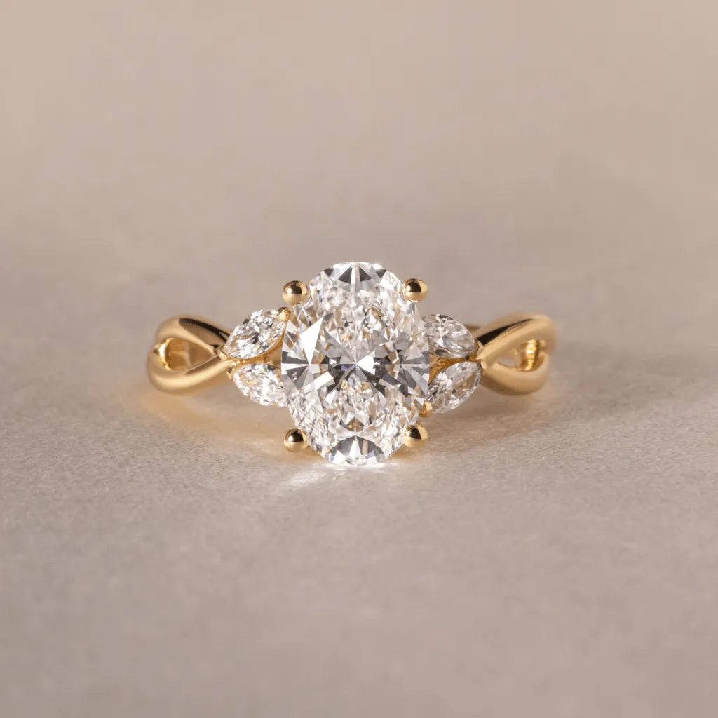 Common :: Unii Jewels 2.10ct oval lab grown diamond floral engagement ring