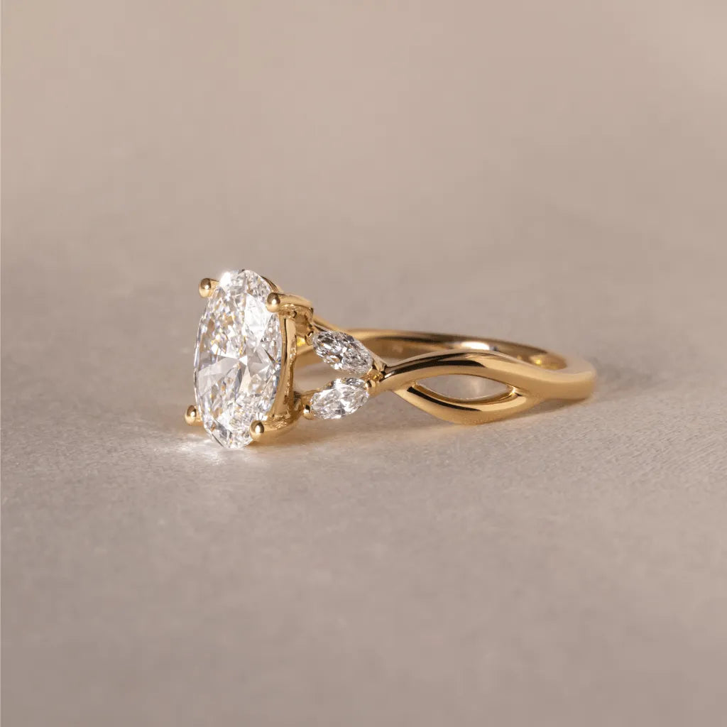 Common :: D color VVS1 oval lab grown diamond floral engagement ring