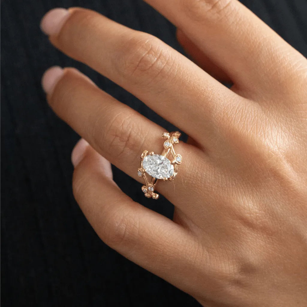 Common :: E color VVS1 oval lab grown diamond engagement ring by Unii Jewels