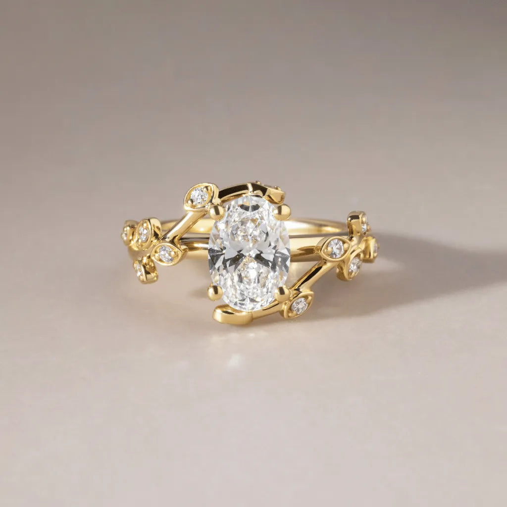 Common :: Unii Jewels 1.58ct oval lab grown diamond floral engagement ring