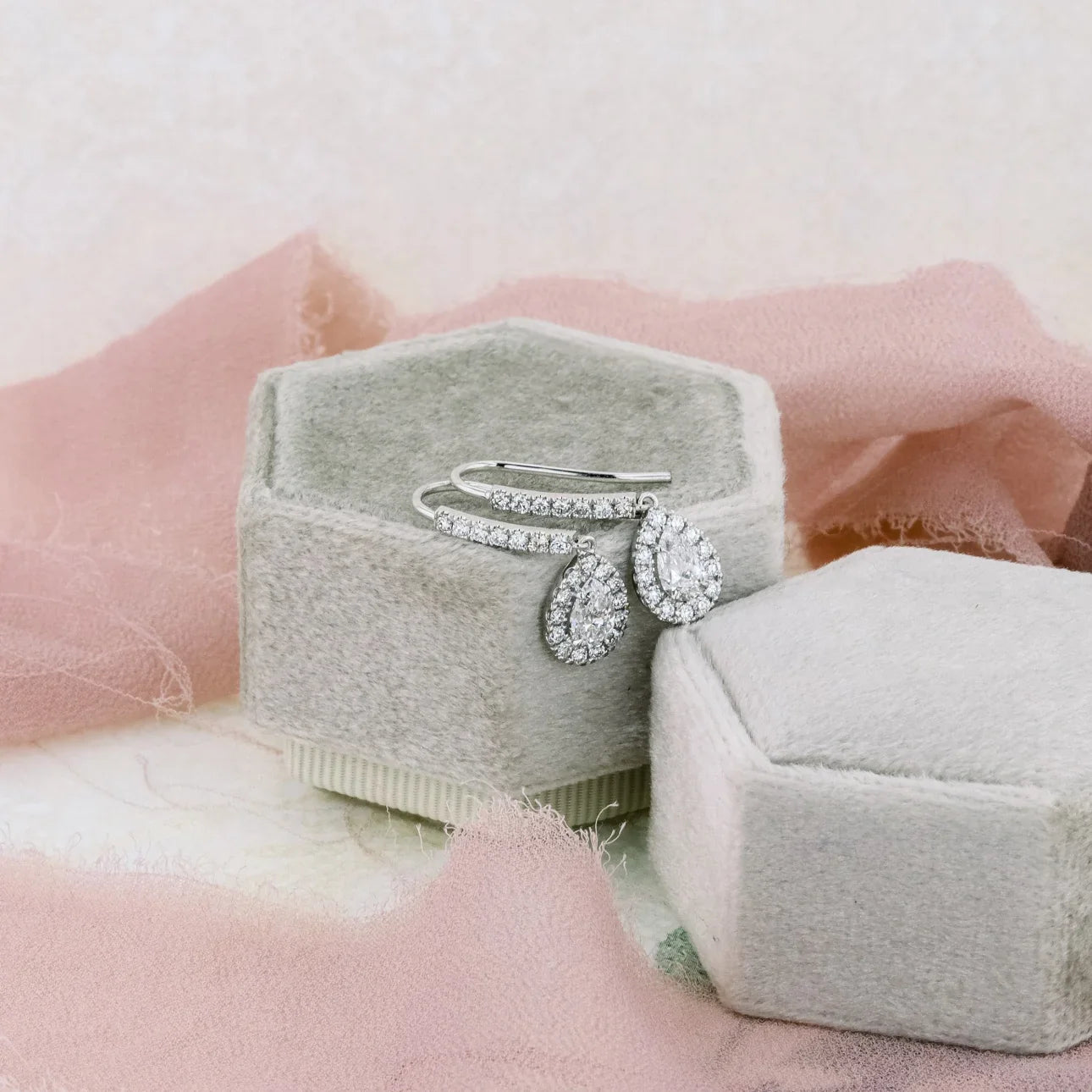 Pear And Round Lab Grown Diamond Heavenly Single Halo Fancy Earrings, EF Color, VS Clarity, IGI Certified