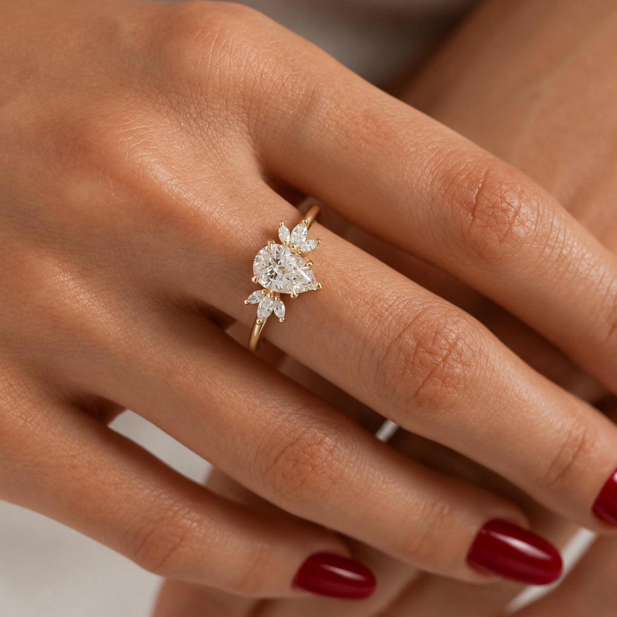 Common :: D VVS1 Pear lab grown diamond nature inspired engagement ring