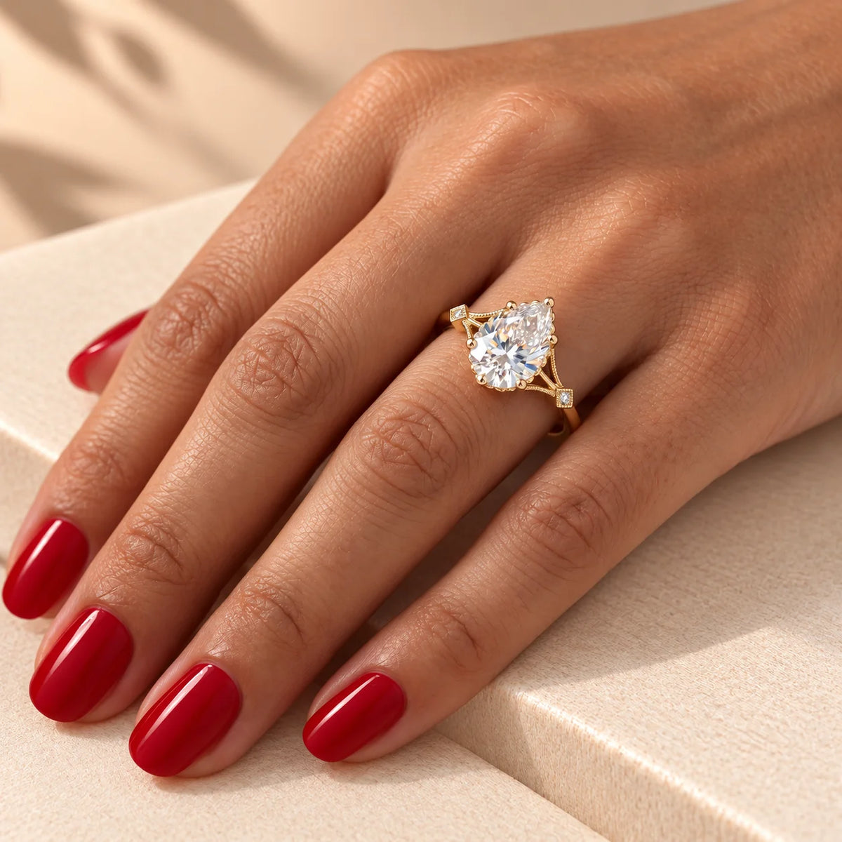Common :: D E F VVS VS Pear Lab Grown Diamond Three Stone Ring