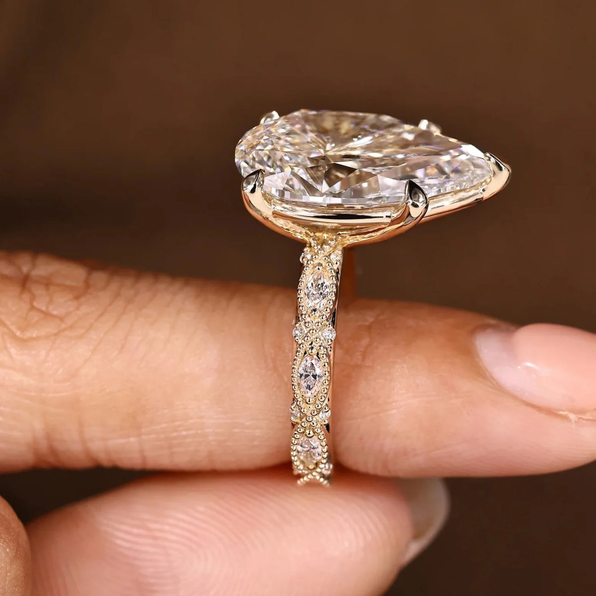 Common :: D E F Pear lab grown diamond vintage engagement ring