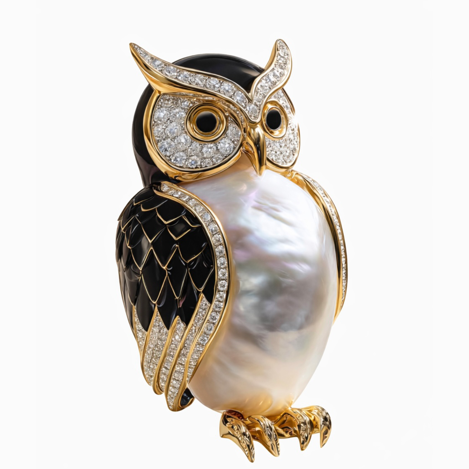 Noctis Owl Lab Grown Diamond Brooch | IGI Certified EF VVS-VS | 9KT Yellow Gold Luxury Statement Pin