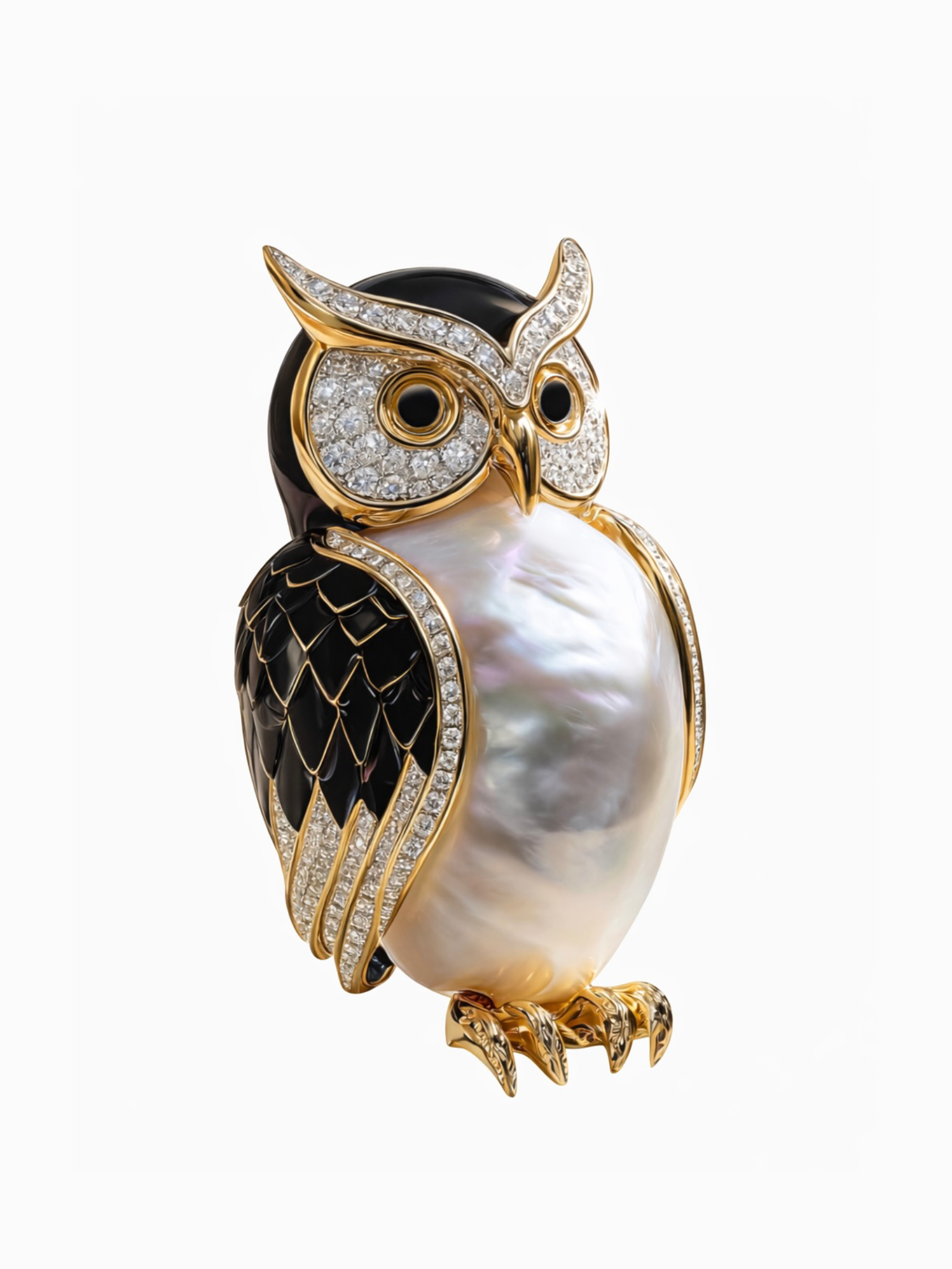 Noctis Owl Lab Grown Diamond Brooch | IGI Certified EF VVS-VS | 9KT Yellow Gold Luxury Statement Pin