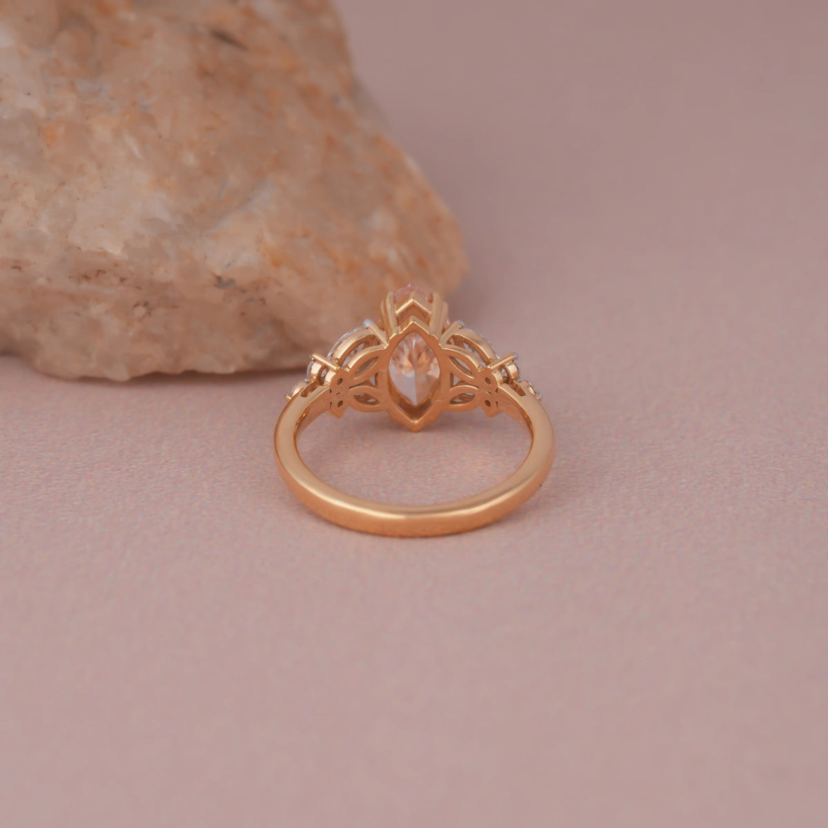 Common :: Nature-inspired pink marquise lab diamond ring available in silver, gold, and platinum for engagements and anniversaries.