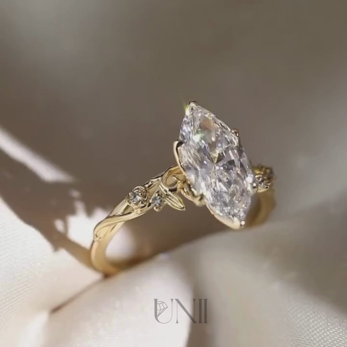 Common :: 1.63ct Marquise lab grown diamond botanical ring close up video